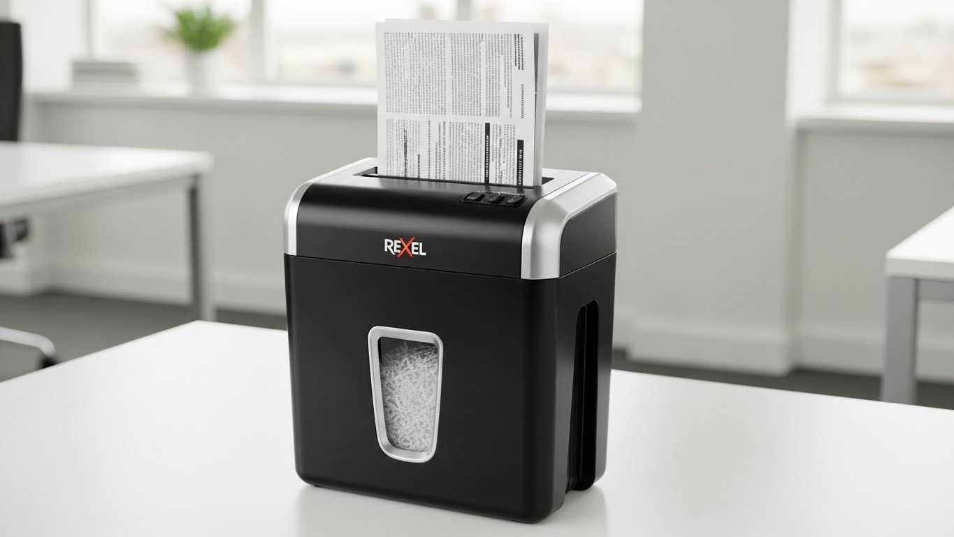 Black paper shredder on office desk